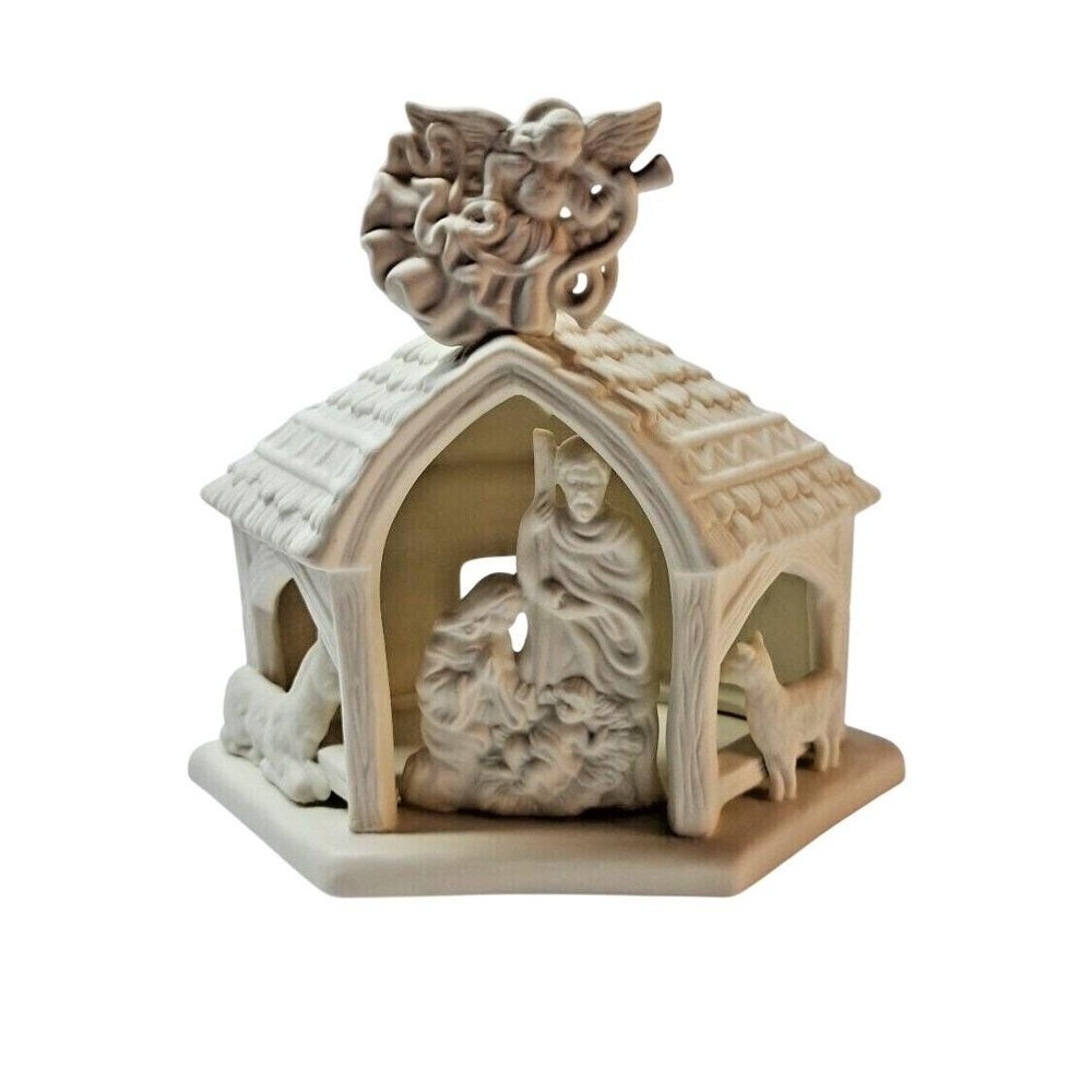 PartyLite O Little Town Bisque Porcelain Nativity Creche P7312 Tea Light Holder